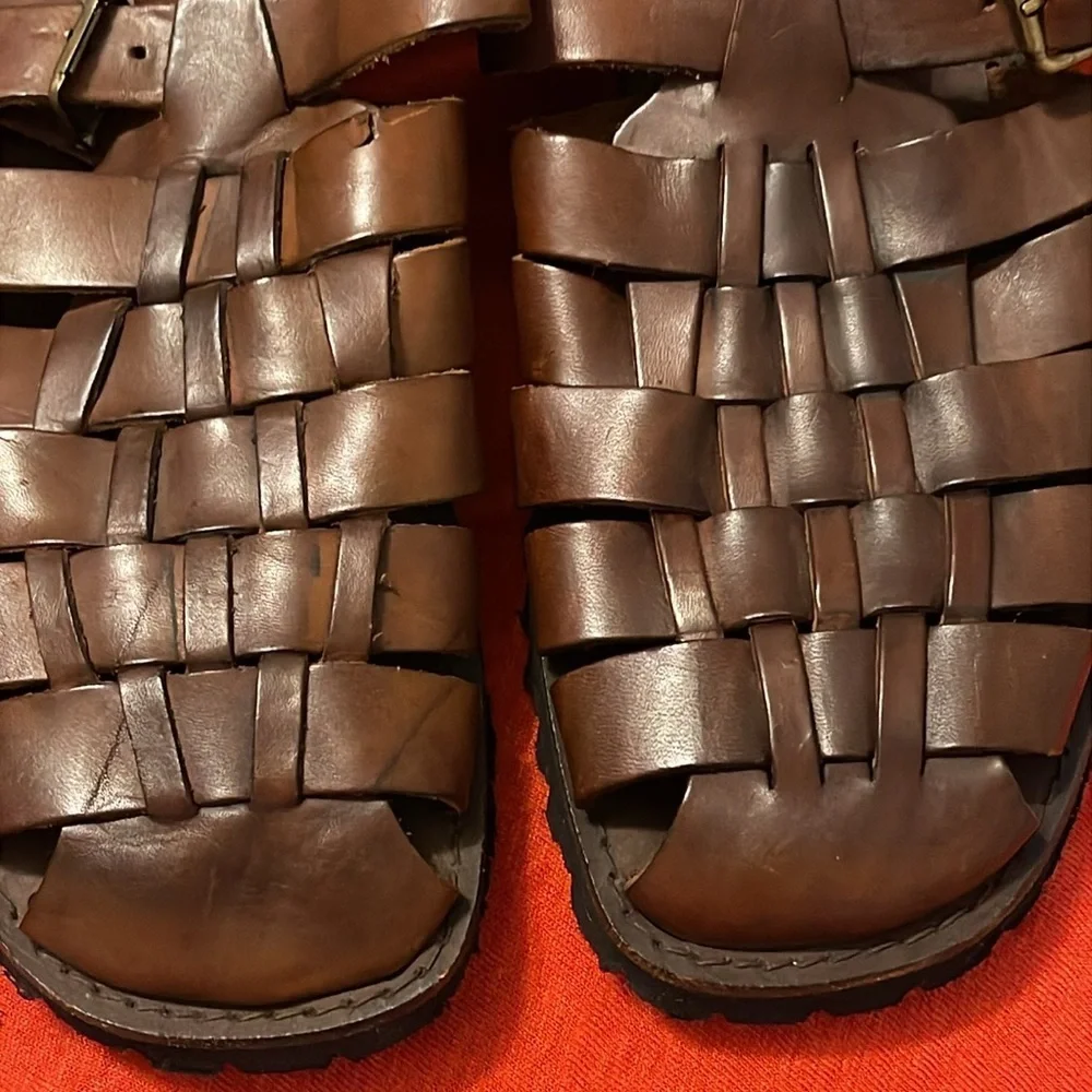 BjorndaL Men's Sandals Leather Brown Size 11 Made In Italy